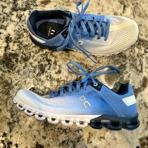 Worn once. On Cloud women’s blue and white ombré running shoe size 6.5